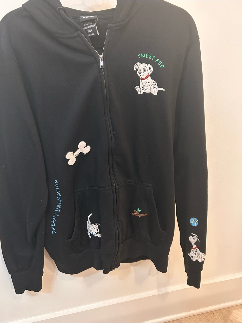 Black 'Sweet Pup' Dalmatian Zip Hoodie